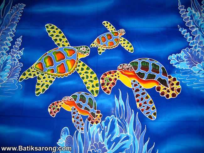HP 20 Handpainted Sarongs Turtles Motif. Batik Sarong from Bali Indonesia