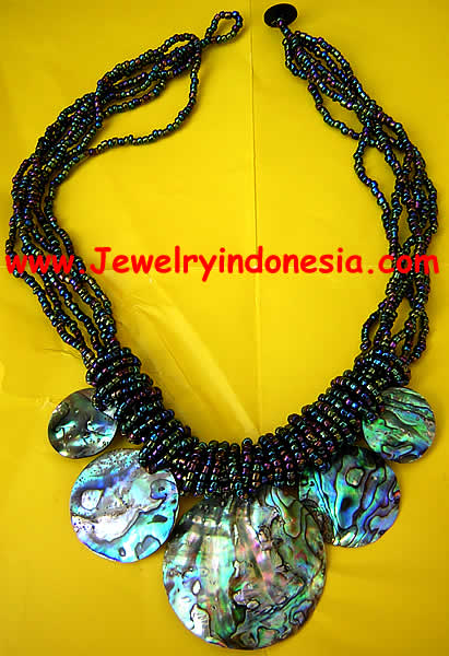 Beaded Necklace with Abalone Shells Jewelry from Bali Indonesia