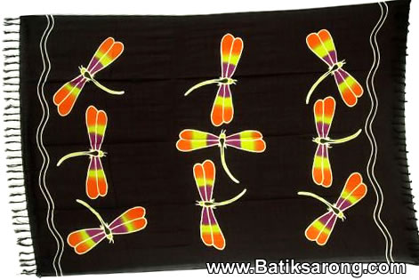 HP12-6 Handpainted Sarong from Bali Indonesia with Dragonfly Motif 