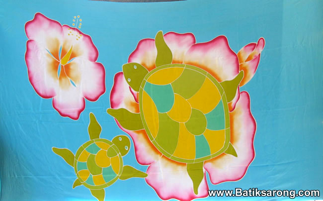 HP 10-3 Handpainted Turtle and Flowers Tropical Summer Hawaiian Sarongs Pareos Bali