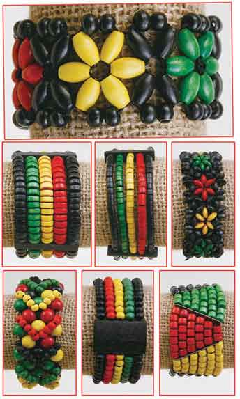 Dyed Coco Shell Bracelets with Rasta Colors from Bali