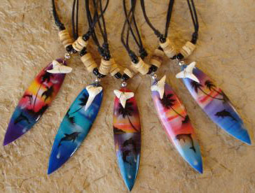 Airbrush Surfboard Real Shark Tooth Necklace