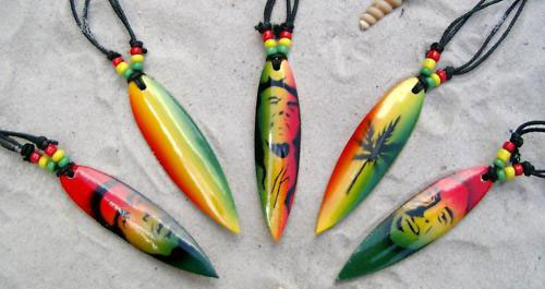 Rasta Reggae Rainbow Wood Surfboard Necklace from Bali
